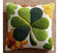 WallustrioaW Pre-Printed DIY Embroidery Latch Hook Pillow Cover Kit,Four-Leaf Clover 43X43Cm Cross Stitch Cushion Covers Kits DIY Craft Needlework Pillowcase Latch Hook Cushion Kits for Kids Adults