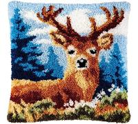 WallustrioaW Pre Printed Latch Hook Kits for Adults Beginners,Animal elk,DIY Needlework Pillow Cover Cushion Making Kit for Christmas Birthday Gift,17x17inch