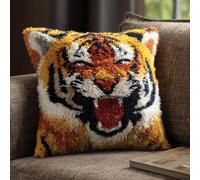 WallustrioaW Pre Printed Latch Hook Kits for Adults Beginners,Animal Tiger,DIY Needlework Pillow Cover Cushion Making Kit for Christmas Birthday Gift,43x43cm