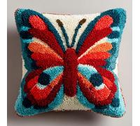 WallustrioaW Pre Printed Latch Hook Kits for Adults Beginners,Animals Butterfly,DIY Needlework Pillow Cover Cushion Making Kit for Christmas Birthday Gift,43x43cm