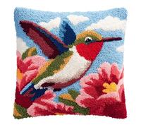 WallustrioaW Pre Printed Latch Hook Kits for Adults Beginners,Animals Hummingbird,DIY Needlework Pillow Cover Cushion Making Kit for Christmas Birthday Gift,17x17inch