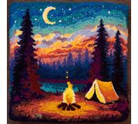 WallustrioaW Pre Printed Latch Hook Kits for Adults Beginners,Bonfire Night View,DIY Needlework Pillow Cover Cushion Making Kit for Christmas Birthday Gift,43x43cm