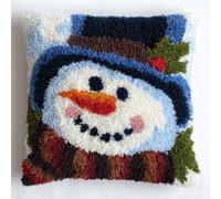 WallustrioaW Pre Printed Latch Hook Kits for Adults Beginners,Cute Snowman,DIY Needlework Pillow Cover Cushion Making Kit for Christmas Birthday Gift,43x43cm