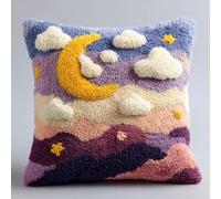 WallustrioaW Pre Printed Latch Hook Kits for Adults Beginners,Moon and Clouds,DIY Needlework Pillow Cover Cushion Making Kit for Christmas Birthday Gift,43x43cm