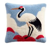 WallustrioaW Pre Printed Latch Hook Kits for Adults Beginners,red-Crowned Crane,DIY Needlework Pillow Cover Cushion Making Kit for Christmas Birthday Gift,17x17inch