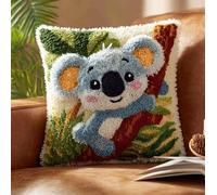 WallustrioaW Pre Printed Latch Hook Kits for Adults Beginners,Tropical Koala,DIY Needlework Pillow Cover Cushion Making Kit for Christmas Birthday Gift,43x43cm