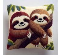 WallustrioaW Pre Printed Latch Hook Kits for Adults Beginners,Two Adorable Sloths,DIY Needlework Pillow Cover Cushion Making Kit for Christmas Birthday Gift,43x43cm
