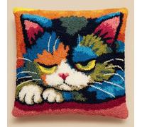 WallustrioaW Pre Printed Pattern DIY Latch Hook Kits,A Sleeping cat 43x43cm Cross Stitch Sofa Cushion Cover,3D Pillow Latch Hook Embroidery Kits Adults