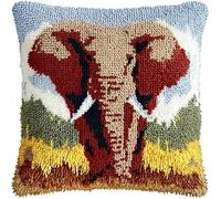 WallustrioaW Pre Printed Pattern DIY Latch Hook Kits,Animal Elephant,Cross Stitch Sofa Cushion Cover,3D Pillow Latch Hook Embroidery Kits Kids and Adults,43x43cm