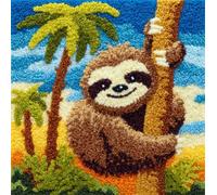 WallustrioaW Pre Printed Pattern DIY Latch Hook Kits,Animal Sloth 43x43cm Cross Stitch Sofa Cushion Cover,3D Pillow Latch Hook Embroidery Kits Adults