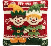 WallustrioaW Pre Printed Pattern DIY Latch Hook Kits,Christmas Elves | 43x43cm Cross Stitch Sofa Cushion Cover,3D Pillow Latch Hook Embroidery Kits Adults