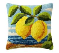 WallustrioaW Pre Printed Pattern DIY Latch Hook Kits,Lemons on the Beach 43x43cm Cross Stitch Sofa Cushion Cover,3D Pillow Latch Hook Embroidery Kits Adults