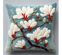 WallustrioaW Pre Printed Pattern DIY Latch Hook Kits,Magnolia 43x43cm Cross Stitch Sofa Cushion Cover,3D Pillow Latch Hook Embroidery Kits Adults