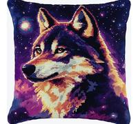 WallustrioaW Purple Starry Sky Cross Stitch Cushion Kit for Adult Beginner,Animal Wolf DIY Cushion Embroidery Kit 18x18in 11CT Cross Stitch Pillow Sewing Art Home Decoration
