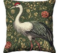 WallustrioaW Retro Style Embroidery Kit Cross Stitch Cushion Kits,Flower Red-Crowned Crane,Embroidery Cushion Kit for Creative Home Decor - Needlework Kit for Adult Beginners,45x45cm