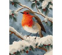 WallustrioaW Snowy Forest Scene DIY Latch Hook Rug Kits,Robin on a Branch,Pre-Printed Canvas DIY Rug Making Kit,Cross Stitch Carpet Crochet Crafts - Home Decor Project,55x75cm