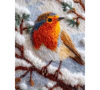 WallustrioaW Snowy forest scene Latch Hook Rug Kits,DIY Latch Hook Rug,Robin on a branch,Home Carpet floor mats Making Canvas Kits,Embroidery Needlework DIY Crafts,90x120cm