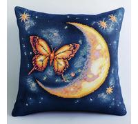 WallustrioaW Starry Sky Cross Stitch for Embroidery kit,Moon Butterfly,Fabric Throw Pillow Cushion Cover,45x45cm Cross-Stitching Embroider Needlework Kits