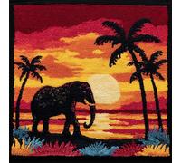 WallustrioaW Sunset Grassland Cross Stitch Latch Hook Sofa Cushion Cover,Animal Elephant,3D Pillow Latch Hook Embroidery Kits with Crochet Tools fit for Kids and Adults,17x17inch