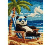 WallustrioaW Tropical Beach Crochet Rug Making Kit for Adults,Panda on a Lounge Chair,DIY Needlework Crafts for Home Decor,Latch Hook Kits Gift for Beginners Kids,60x90cm
