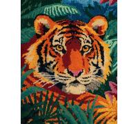 WallustrioaW Tropical jungle landscape Latch Hook Rug Kits,Animal Tiger,DIY Rug Making Kits for Adults Kids Beginners Carpet Doormat Creative Gift Home Decoration,90x120cm