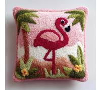WallustrioaW Tropical Landscape Latch Hook Kits 17x17in,Latch Hook Cushion Kits,Cartoon Flamingo,DIY Cross Stitch Sofa Cushion Cover for Adults,Christmas/Birthday Gifts43x43cm