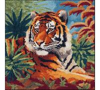 WallustrioaW Tropical Plants Latch Hook Cushion Kit DIY 17x17in,Animal Tiger,Latch Hook Pillow Case Kits,Arts and Crafts Crochet Needlework Home Decor,43x43cm
