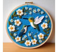 WallustrioaW Wool Felting Painting Starter Kit,Animals Flowers Hummingbird,Needle Felting Picture DIY Wool Embroidery Kit Wool Felting Painting Tool Kit Gift