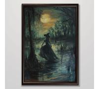 Wallvelart Gothic Witch Wall Art Dark Academic Print Gothic Night Scene Print Halloween Witch Picture Dark Witch Painting Gothic Forest Artwork Abstract Witch Canvas Art 16x24inch No Frame