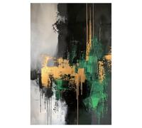 Wallvelart No Frame Emerald Green Black Gold Gray Wall Art Abstract Canvas Foil Artwork Modern Paintings Pictures Prints Emerald Green Picture 16x24inch No Frame