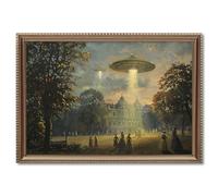 Wallvelart Ufo Canvas Wall Art Retro Alien Poster Victorian Style Pictures Canvas Painting Alien Abduction Poster Victorian Landscape Ufo Art Vintage Trendy Prints Airship Artwork 16x24inch No Frame