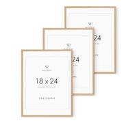 wallwisy 18x24 Poster Frame, 18x24 Solid Oak Picture Frames Matted to 16x20, 24x18 Natural Wooden Frame Horizontal or Vertical Wall Mounting, Set of 3