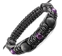 Wallystone Gems Shungite Bracelet with Amethyst Beads - Luxury Jewelry for Men Women - Natural Black Stone - Brided Dense Beaded - Adjust Wirst Size - Each one has a Certificate of Authenticity