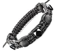 Wallystone Gems Shungite Bracelet with Hematite Faceted Beads - Jewelry for Men Women - Natural Black Stone - Brided Dense Beaded - Adjust Wirst Size - Each one has a Certificate of Authenticity