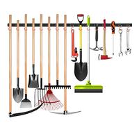 WALMANN All Metal 64 Inch Wall Mount Garden Tool Organizer for Garage, Mop and Broom Holder, Yard Tool Storage Rack for Rake, Shovel, Spade, Mop, Broom(4 Rails, 16 Hooks)