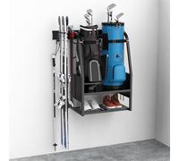 WALMANN Wall Mount Golf Bag Organizer, 2 Golf Bags Stand Golfing Equipment and Accessories Storage Rack for Garage(Black)