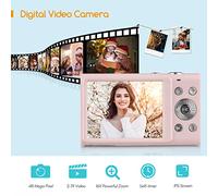 Walmeck 2.7K Compact Video Camera 48MP Auto Focus 2.88 IPS Screen 16X Zoom Anti-shake LED Fill Light Carry Bag Wrist Strap 2pcs Batteries (Pink)