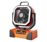 Walmeck 20000mAh Portable Camping Fan with Misting and Remote Control, 90° Adjustable Solar Compatible LED Light for Outdoor Activities (Orange)