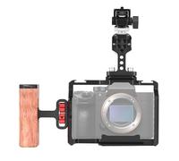 Walmeck Aluminum Alloy Camera Cage Kit with Camera Cage, Top Handle, Wooden Grip Replacement for A7IV A7III A7II A7R III A7S II, Universal Mounting, Wide Compatibility, Plenty