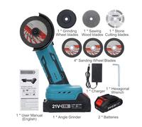 Walmeck Angle Grinder Brushless Angle Grinder Kits 19000rpm 2 X 2000mAh Batterywith 7pcs Grinding Wheels Interior Decoration Wall Panel Slotting Floor Cutting Blue Black ABS Metal 21V (2 Battery UK