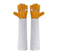 Walmeck Animal Handling Gloves 23.6 Inches Leather Bite-Proof Pet Gloves for Cat Dog Bird Snakes Multipurpose Scratch Resistant Padding Working Gloves