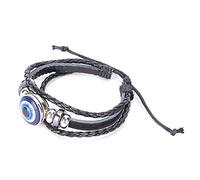 Walmeck Blue Evil's Eye Bracelet Unique Idea for Travel and Music, Alloy, Leather, Glass Beads