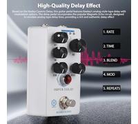 Walmeck Keeley Caverns Delay Guitar Pedal with Magnetic Echo Circuit, 4-Mode Modulation, True Bypass for Electric Guitar Delay Effector, White Aluminum Alloy Construction