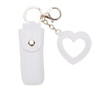 Walmeck Lipstick Case with Mirror Premium PU Leather Lipstick Holder Keychain Travel Organizer Portable Sleeve for Women Girls Birthday Gift (White)