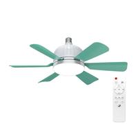 Walmeck Modern Dimmable LED Ceiling Fan Light Six Fan Light Color Temperature Adjustable Remote Control Bedroom Living Room Chandelier (Cyan)