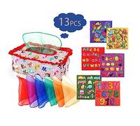 Walmeck Montessori Baby Tissue Box Toy Soft Sensory Learning Toy for 6 to 12 Months Babies with Crinkle Papers Silk Scarves Rose Red 19.5x11.5x7.5cm (Red)