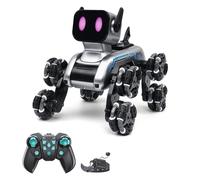 Walmeck Remote Control Robot Toy for Kids 2.4GHz Sensor Stunt Car with LED Light Music 3 Batteries Directional Wheels for Boys Girls Birthday Gift Silver Black 25cm (3 Battery) (1 Battery)
