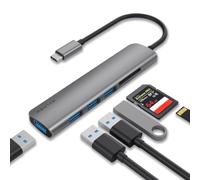 WALNEW 6-in-1 USB-C Hub with 4 USB 3.0 Ports, SD/TF Card Reader | 4 USB 3.0 Ports with 5Gbps Transfer, SD/TF Slots up to 512GB, OTG Support and Compact Plug & Play Aluminum