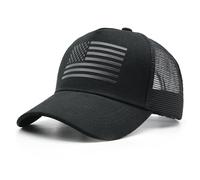 WALNOVA American Flag Trucker Cap, Adjustable Mesh Snapback USA Flag Baseball Cap for Men Women, Black