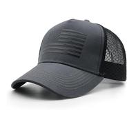 WALNOVA American Flag Trucker Cap, Adjustable Mesh Snapback USA Flag Baseball Cap for Men Women, Dark Grey